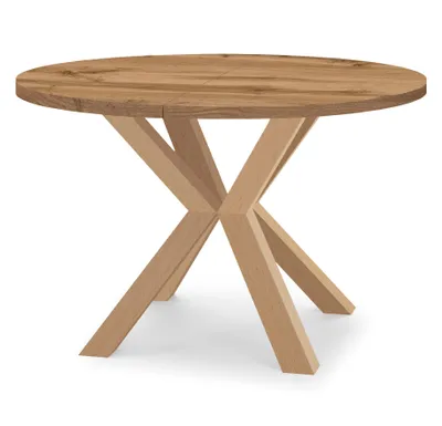 Image de Table ronde à rallonges pour salle à manger RAL avec pieds en bois, style loft, industriel, diamètre : 110 / 210 cm, couleur : chêne wotan