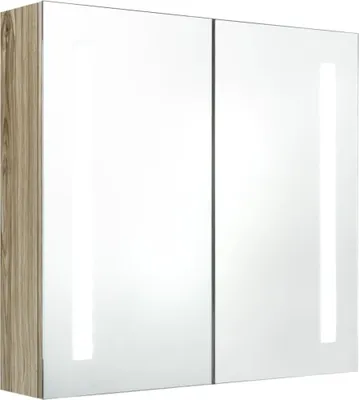 Image de Armoire de salle de bain à miroir LED Chêne 62x14x60 cm