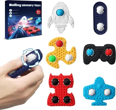 Produktbild von Fidget Toys Set 6er – Handschmeichler & Anti-Stress Spielzeug für Kinder, ADHS Sensorikspielzeug aus Silikon mit Handkreisel & Roller, leise für Schul