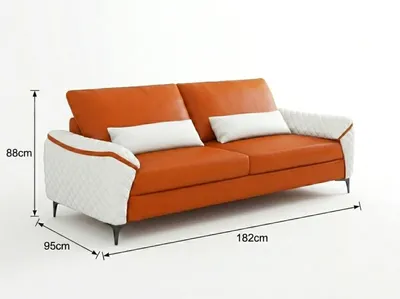 Zdjęcie produktu dla Komplet wypoczynków: sofa 3-osobowa, sofa 2-osobowa, fotel - nowoczesny design, tapicerka skórzana, kolor pomarańczowy. Komplet mebli tapicerowanych