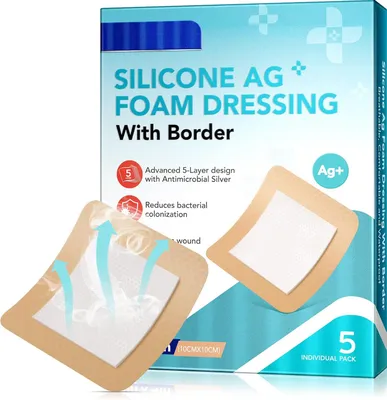 Produktbild von Silikonschaumverband 10 cm x 10 cm, 5 Stücke, hypoallergen, für Wundversorgung