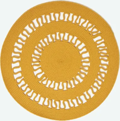 Produktbild von HOMESCAPES Geflochtener runder Teppich mit Häkel-Muster, senfgelb, 90 cm