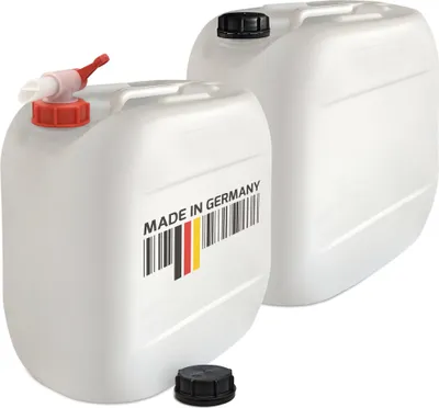 Produktbild von plasteo® 2 Stück 30 Liter Kanister Wasserkanister Campingkanister + 1 x Hahn Lebensmittelecht BPA frei Gastronomie Gewerbe Camping Wohnwagen