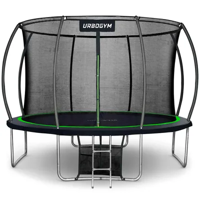 Produktbild von URBOGYM Trampolin INFINITY 14FT Gartentrampolin für Kinder Komplett-Set mit Sicherheitsnetz, Leiter, Randabdeckung, Outdoor, Grün, robust, Ø 435 cm
