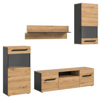 Produktbild von Wohnwand Anbauwand Caserta | 4-teilig | Artisan Eiche / Basalt grau | ohne Beleuchtung