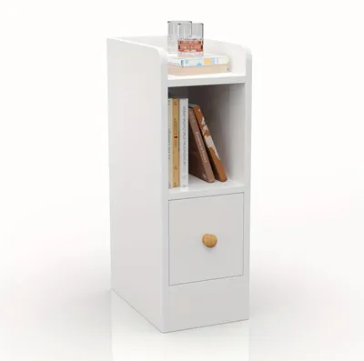 Image de Table de chevet - Petite table d'appoint - Commode - Rangement - Compact et étroit - 3 tiroirs