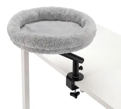 Productafbeelding van Fudajo kattenbed voor op het bureau, 40 x 40 cm, lichtgrijs, belastbaar tot 15 kg, kattenmand met klemmechanisme, knuffelbed met pluche en speeltje