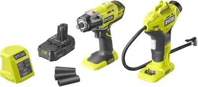 Produktbild von RYOBI Reifenwechsel-Set Akku-Schlagschrauber + Kompressor R18IWPI-115G 18V 1,5Ah