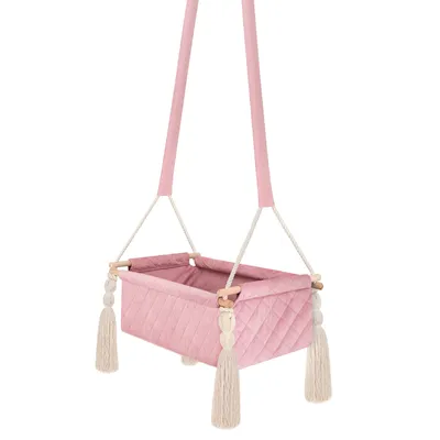 Produktbild von Baby Hängeschaukel aus Samt Rosa – sichere Babywiege aus EU mit Holzboden, Matratze und Baumwollseilen, geruchsfrei und schadstofffrei
