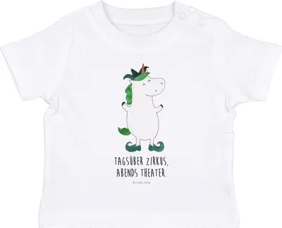 Produktbild von Mr. & Mrs. Panda Babyshirt Einhorn Joker 6. - 12. Monat - Weiß - Geschenk,  T-Shirt, Mittelalter, Baby, Gaukler, Unicorn, Kinder, Baumwolle Shirt, Einhörner, Hofnarr