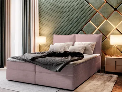Produktbild von Masseno Boxspringbett LENTE 140x200 cm Komplett-Set mit Bonell Matratze und Topper, Polsterbett mit Bettkästen -Rosa, LINCOLN 61
