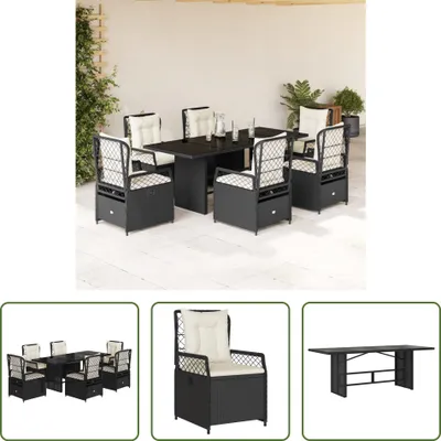 Produktbild von The Living Store 7-tlg. Garten-Essgruppe mit Kissen Schwarz Poly Rattan