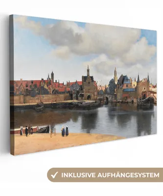 Produktbild von MuchoWow® - Leinwandbilder - Vermeer - Stadt - Alte Meister - Kunst, Wandbild, Wanddeko Bilder Wohnzimmer, 30x20 cm