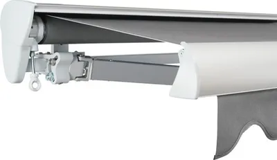 Produktbild von SOLUNA Halbkassettenmarkise Classic 6x3,5 Stoff Dessin 320925 Gestell E6EV1 silber eloxiert Antrieb links inkl. Kurbel