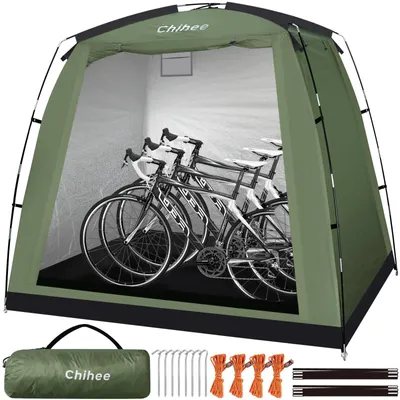 Imagen del producto de Garaje para bicicletas, impermeable, para 2-3 bicicletas, con 2 puertas, de color verde, para uso en exteriores