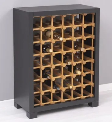 Produktbild von Casa Padrino Landhausstil Massivholz Weinschrank Schwarz / Naturfarben 68 x 35 x H. 68 cm - Massivholz Weinregal im Landhausstil - Massivholz Bar Möbel - Landhausstil Bar Möbel