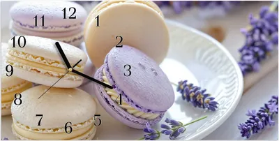 Produktbild von Wanduhr aus Glas mit Motiv Lavendel Macarons- 60 x 30 cm - inkl. Aufhängesystem