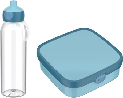 Produktbild von Mepal - Pausenset XL Campus - Set für Kinder mit großer Bento Brotdose und Pop-Up Wasserflasche - Lunch-Set für die Schule oder unterwegs - Spülmaschinenfest - 1300 + 500 ml - Cool Blue