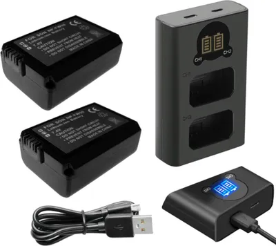 Produktbild von Trade-Shop 3in1 Set: 2x Akku 1,3Ah + USB-C Dual LCD Ladegerät für Sony Sony Alpha 3000 (ILCE-3000) 5000 (ILCE-5000) 5100 (ILCE-5100) 6000 (ILCE-6000)