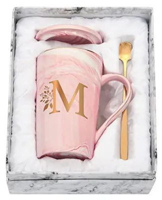 Produktbild von Kaffeetasse mit Buchstaben und Blumen Motiv, personalisiert, 400ml, Rosa