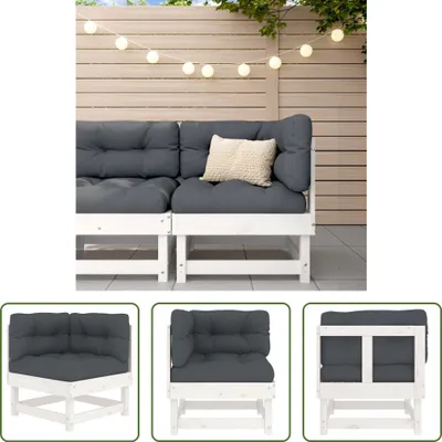 Produktbild von The Living Store Ecksofa mit Kissen Weiß Massivholz Kiefer