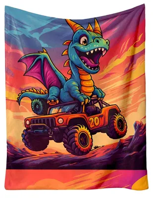 Obrázek produktu pro Mikroplyšová hřejivá deka 180x230 cm - Dinosaurus v jeepu