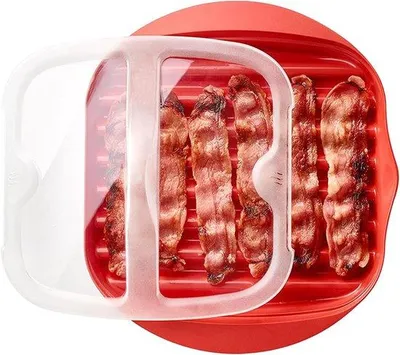 Productafbeelding van Roestvrijstalen kom met deksel - Kom voor het serveren van gebak - Eenvoudig in gebruik - Vetopvangbak - 275 cm - Rood