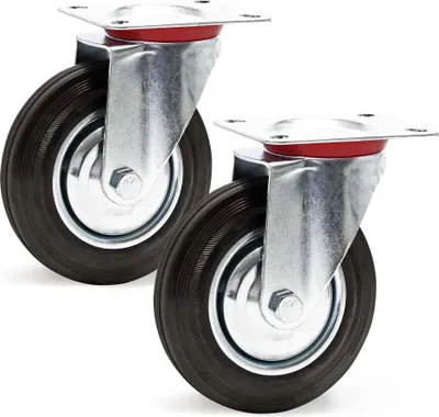 Produktbild von Wiltec Lenkrollen Set 2x Transportrolle mit Vollgummirad Ø200mm bis 150kg pro Rad mit Metallfelge und Anbauplatte, leiser Lauf, Transportrollen Möbelrollen Laufrollen