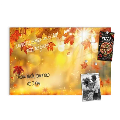 Produktbild von Magnettafel 60x40cm Pinnwand Whiteboard beschreibbar - Herbstblätter Sonne
