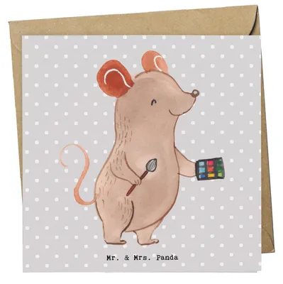 Produktbild von Mr. & Mrs. Panda Grußkarte Maskenbildner Herz - Grau Pastell - Geschenk, Schminken, Wellness, Ausbildung, Beauty Salon, faltkarte, Klappkarte, Kosmetiker, anlasskarte