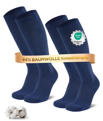 Produktbild von Kompressionsstrümpfe 2 Paar Kniestrümpfe Stützstrümpfe 65% Baumwolle Blau 35-38