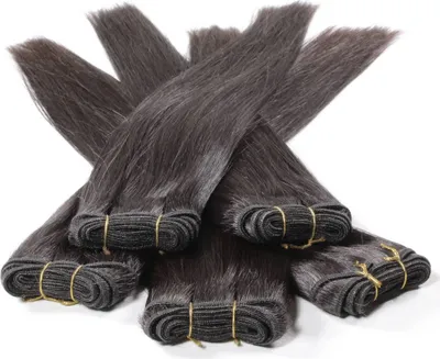 Produktbild von hair2heart Premium Rohhaar Tressen zum Einnähen Extensions glatt - 50cm 50g 4/0 mittelbraun