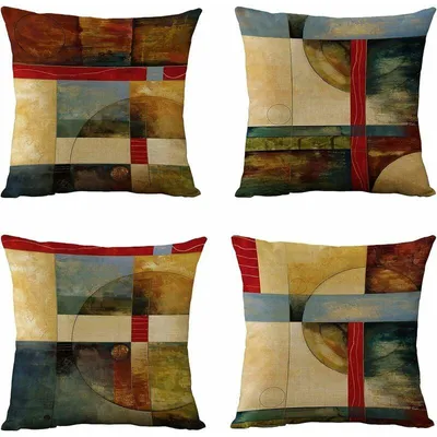 Produktbild von 4er-Set Vintage-Kissenbezüge mit geometrischem Muster, 45 x 45 cm, für Wohnzimmer, Sofa und Bett