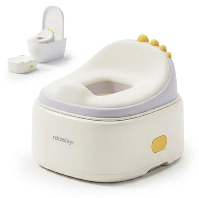 Produktbild von Relaxdays Töpfchen 4-in-1, Dino, Kindertoilette Deckel, HBT: 30x36,5x33,5 cm, WC-Trainer, Aufsatz & Hocker, Reise, creme