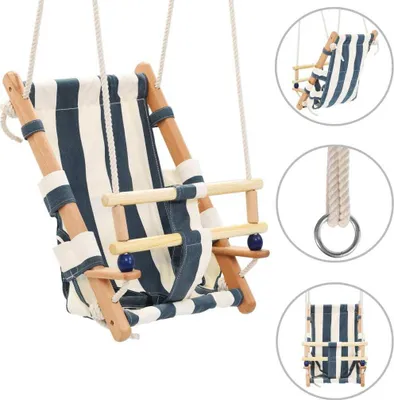 Produktbild von Babyschaukel mit Sicherheitsgurt Baumwolle Holz Blau