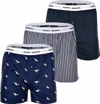 Produktbild von Happy Shorts Herren Webboxershorts, 3er Pack - American Style, Baumwolle, gemustert Bird XL