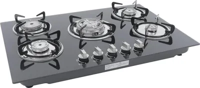 Produktbild von Gas Kochfeld Herdplatte - Einbau Gaskochfeld 5 Flammen - Gehärtetes Glas 77x51 cm - Sicherheitsvorrichtung - Automatische Zündung - Schwarz