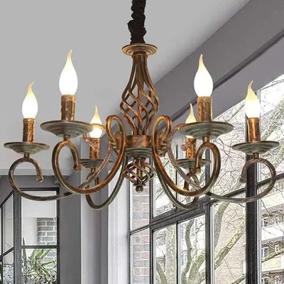 Productafbeelding van Antieke bronzen kroonluchter, industriële retro metalen hanglamp, klassieke kristallen plafondlamp, dimbare hanglamp voor woonkamer, eetkamer of slaapkamer, 6 lichtpunten, E14 fitting