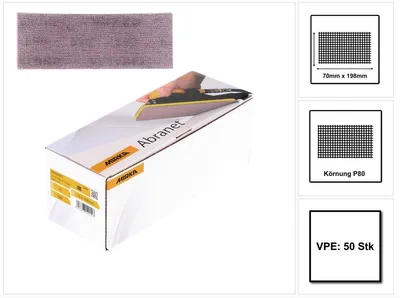 Produktbild von MIRKA Streifen Abranet 70 x 198 mm P80 Gitternetz Klett (50 St)