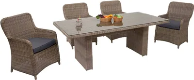 Produktbild von Poly-Rattan Garnitur MCW-E98, Balkon-/Garten-/Lounge-Set Sitzgruppe, Spun Poly halbrundes Rattan MVG beige Kissen grau