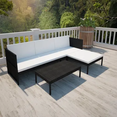 Produktbild von vidaXL 3-tlg. Garten-Lounge-Set mit Kissen Poly-Rattan Schwarz