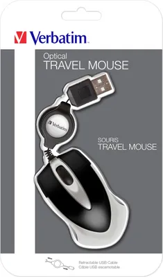 Produktbild von Verbatim Go Mini Optical Travel Mouse – Schwarz, Beidhändig, Optisch, USB Typ-A, 1000 DPI, Schwarz
