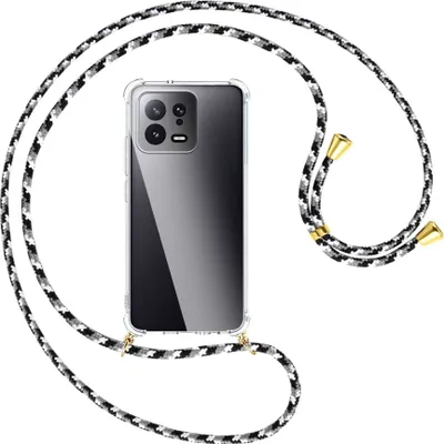 Produktbild von Handykette Backcover-Schutzhülle mit Band (Metall goldfarben) für Xiaomi 13 (6.28'') - schwarz/grau/weiß