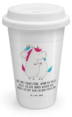 Produktbild von Mr. & Mrs. Panda Thermobecher To Go Einhörner Umarmen - Weiß - Geschenk, Familie, Kaffeebecher, BFF, ToGo, Isolierbecher, Unicorn, Coffee Becher, Sister, Einhorn, Liebe