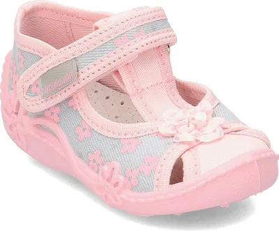 Produktbild von Pink-graue Hausschuhe/Sandalen geblümt, mit Klettverschluss 25 EU
