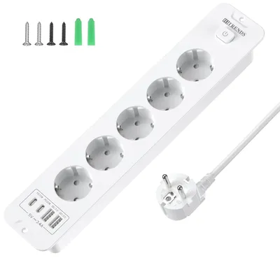 Obrázok produktu pre Zásuvka, zapúšťovacia, 5-zásuvková, s portami USB-A a USB-C, biela