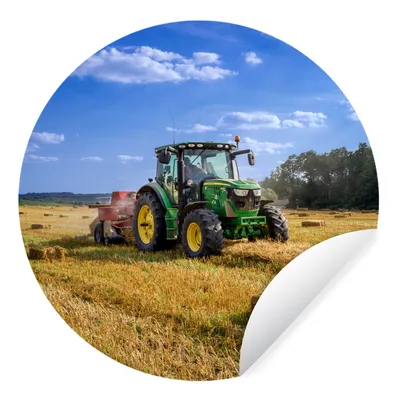 Produktbild von MuchoWow® Runde Wandtattoo - Wandsticker Tapete Aufkleber Traktor - Bauernhof - Heu - Feld - Sonne - Landleben Ø 50 cm Selbstklebend und Repositionierbar - Wandaufkleber - Kreis - Wand Kreis - Wand Bild - Foto Tapete - Selbstklebende - Wohnzimmerdekoration - Wand Dekoration - Kinderzimmer