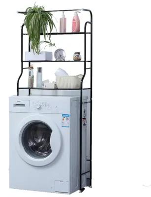 Image de Herzberg HG-03299 : étagère de rangement à 3 niveaux pour la buanderie et la salle de bains avec porte-serviettes - Noir