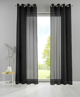 Produktbild von Ösengardinen 2er Set Schwarz Transparent 245x140 cm YASMIN Modell Basel Vorhang