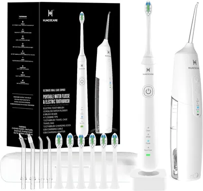 Obrázok produktu pre Súprava 2 v 1: ústna sprcha a elektrická sonická zubná kefka s cestovným puzdrom, batériou s kapacitou 2000 mAh a vodotesnosťou IPX7